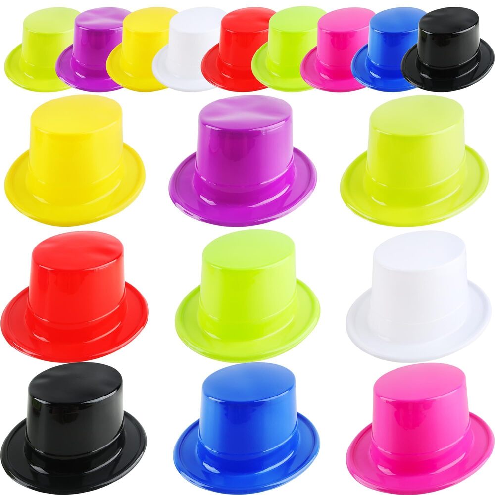 5438 18 Pack Colorful Top Hat Neon Top Hats Plastic Party Hats Magician Hat